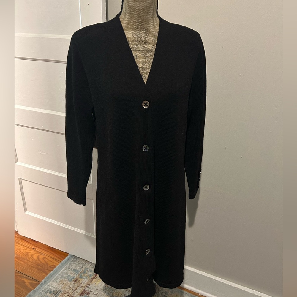Vintage Anne Pedersen Black Buttoned Long Cardigan Jacket